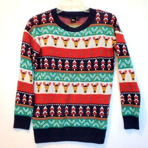ASOS Adult Christmas Sweater Fair Isle Reindeer Holiday Winter Trees Holly Party